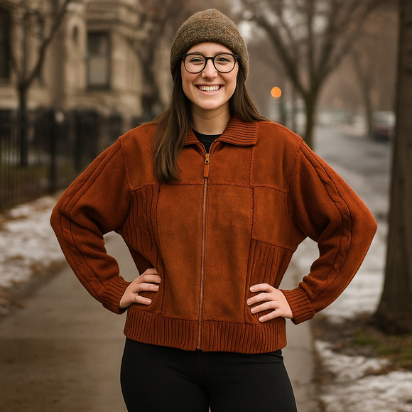 designers studio original Sweaters - VTG Designer Studio Original XLARGE Sweater Leather Suede Jacket Brown Patchwork